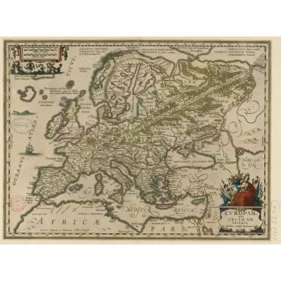 Abraham Ortelius Antik Kelt Avrupası Haritası Kanvas Tablo