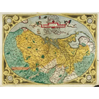 Abraham Ortelius Aşağı Almanya ve Hollanda Haritası 1573 Kanvas Tablo