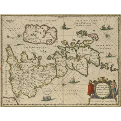 Abraham Ortelius Britanya Adaları Ayrıntılı Haritası Kanvas Tablo