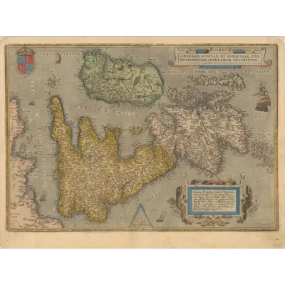 Abraham Ortelius Britanya Adaları Haritası Kanvas Tablo