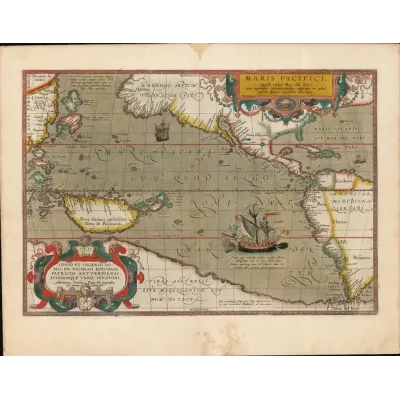 Abraham Ortelius Büyük Okyanus Haritası (Maris Pacifici) Kanvas Tablo