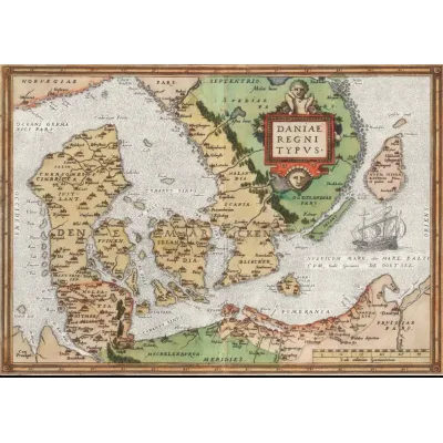 Abraham Ortelius Danimarka Haritası 1570 Kanvas Tablo