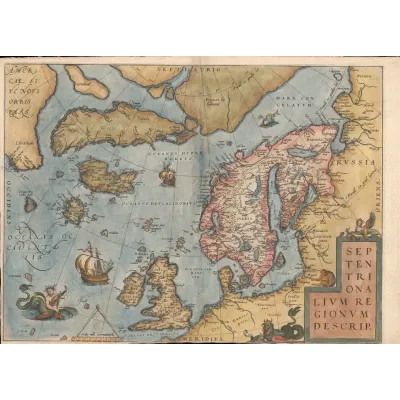 Abraham Ortelius İskandinavya Haritası Kanvas Tablo