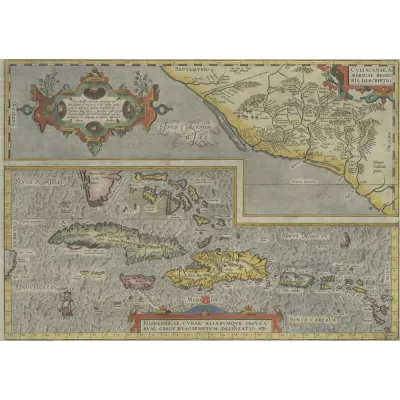 Abraham Ortelius Küba ve Karayipler Haritası Kanvas Tablo