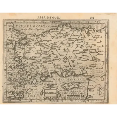 Abraham Ortelius Natolia Renkli Anadolu Haritası Kanvas Tablo