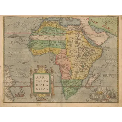 Abraham Ortelius Renkli Afrika Haritası Kanvas Tablo