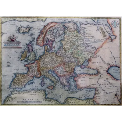 Abraham Ortelius Renkli Avrupa Haritası Kanvas Tablo