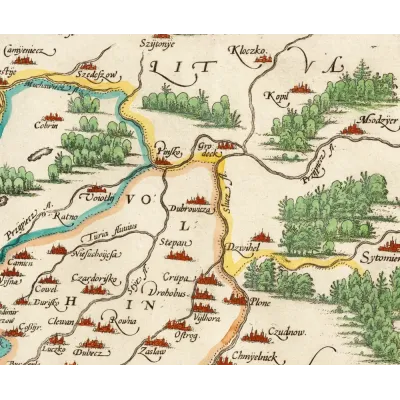 Abraham Ortelius Volhynia Bölgesi Harita Detayı Kanvas Tablo