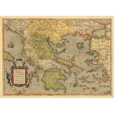 Abraham Ortelius Yunanistan ve Ege Haritası 1584 Kanvas Tablo
