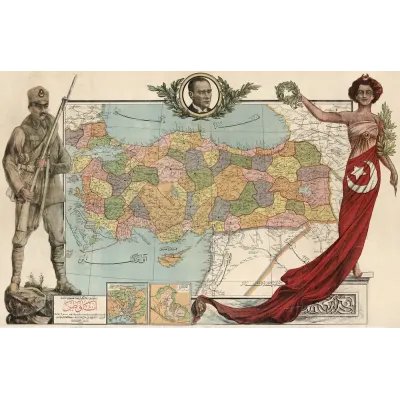 Alaaddin Matbaası Anavatan Haritası 1927 Kanvas Tablo