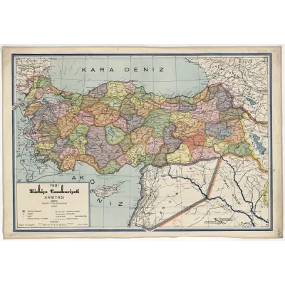 Anadolu Türk Kitaphanesi Yeni Türkiye Cumhuriyeti Haritası 1930 Kanvas Tablo