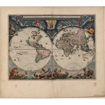 Blaeu Dünya Haritası 1664 Kanvas Tablo