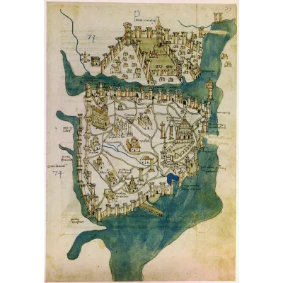 Buondelmonti Konstantinopolis Haritası Kanvas Tablo
