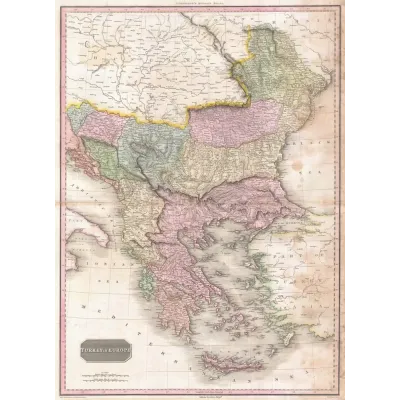 John Pinkerton Rumeli ve Balkanlar Haritası 1818 Kanvas Tablo