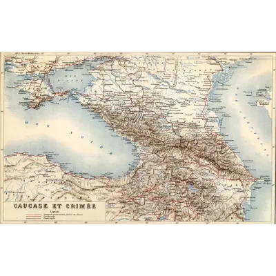 Jouvet et Cie Kafkasya ve Kırım Haritası 1882 Kanvas Tablo