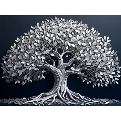Geniş Gümüş Yapraklı Hayat Ağacı Kanvas Tablo