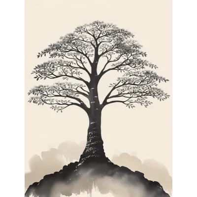 Krem Zeminde Japon Hayat Ağacı Kanvas Tablo