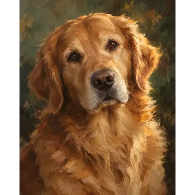 Golden Retriever Yağlı Boya Portre Kanvas Tablo