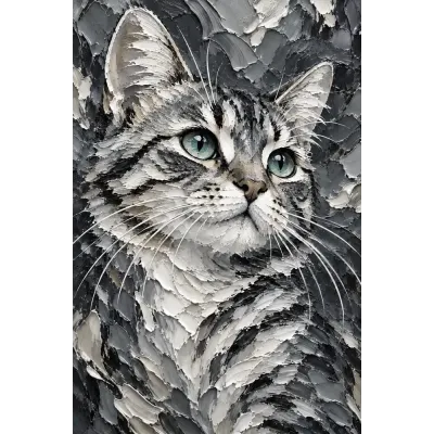 Gri Tonlarda Tekir Kedi Kanvas Tablo