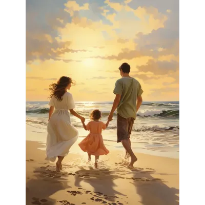 Deniz Kenarında Aile Kanvas Tablo