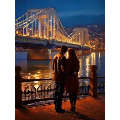 Gece Köprüde Sevgililer Kanvas Tablo