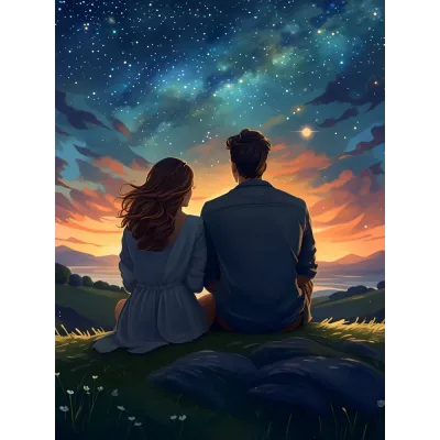 Yıldızlı Gece Çift Kanvas Tablo