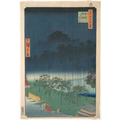Hiroshige II Akasaka'da Akşam Yağmurunda Pavlonya Ağaçları Kanvas Tablo