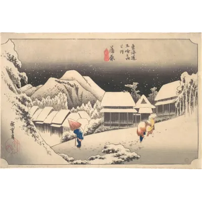 Hiroshige Kanbara'da Karlı Akşam Kanvas Tablo