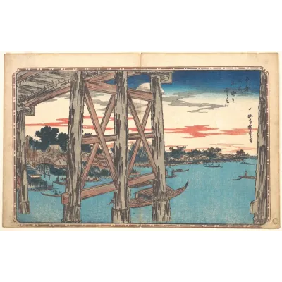 Hiroshige Ryogoku Köprüsünde Alacakaranlık Ayı Kanvas Tablo