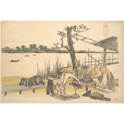 Hokusai Imadogawa Kıyısı Kanvas Tablo