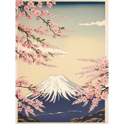 Japon Baskı Fuji Dağı Kanvas Tablo