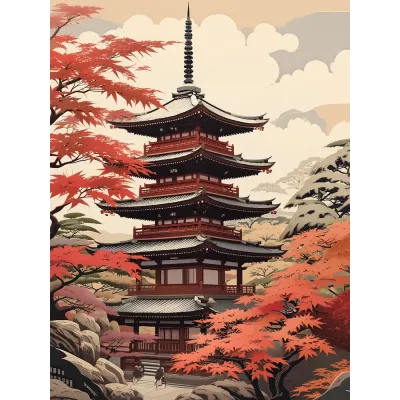 Japon Baskı Pagoda Kanvas Tablo