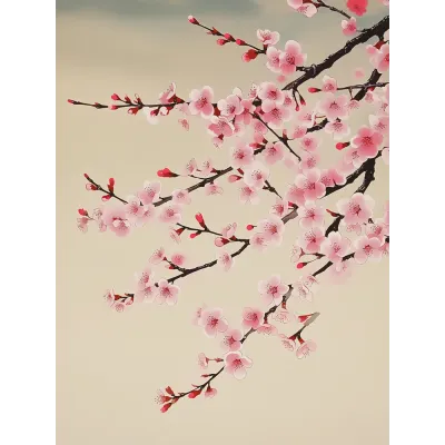 Japon Baskı Sakura Dalı Kanvas Tablo