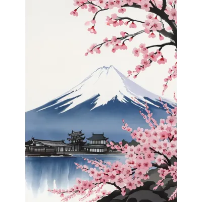 Japon Mürekkep Fuji Dağı Kanvas Tablo