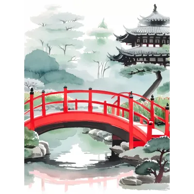 Japon Mürekkep Köprüsü Kanvas Tablo