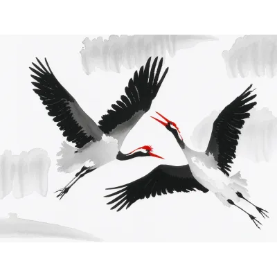 Japon Mürekkep Turna Kuşları Kanvas Tablo