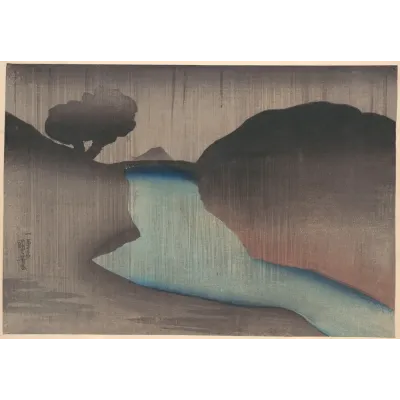Kuniyoshi Yağmurda Ochanomizu Kanvas Tablo