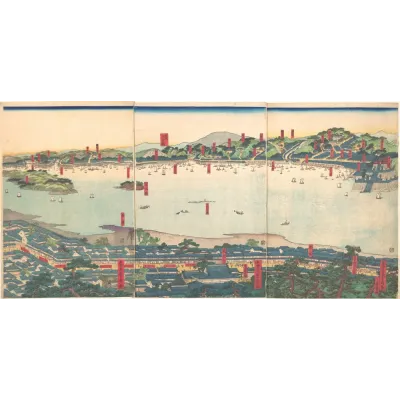 Sadahide Panoramik Japon Manzarası Kanvas Tablo