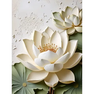 Adaçayı Kabartma Görünümlü Lotus Kanvas Tablo