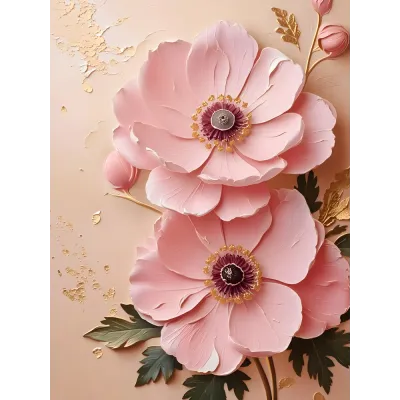 Kabartma Görünümlü Pembe Anemonlar Kanvas Tablo