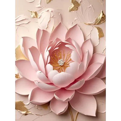 Pembe Kabartma Görünümlü Lotus Kanvas Tablo