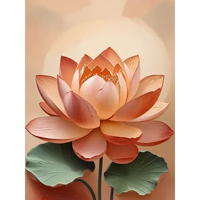 Terrakota Kabartma Görünümlü Lotus Kanvas Tablo
