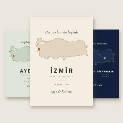 Kişiye Özel Koordinat ve Şehir Kanvas Tablo