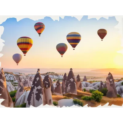 Suluboya Kapadokya Balonları Kanvas Tablo