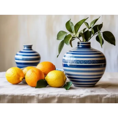 Akdeniz Vazoları ve Portakal Kanvas Tablo