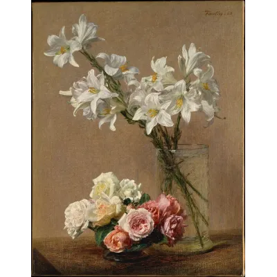 Henri Fantin-Latour Güller ve Zambaklar Kanvas Tablo