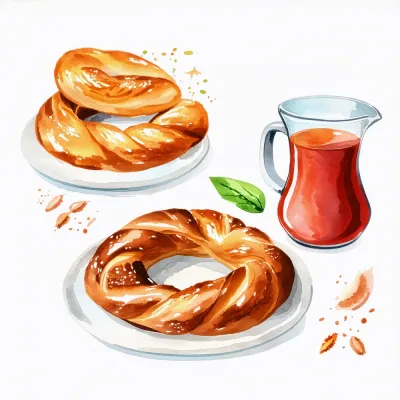 Suluboya Simit ve Çay Kanvas Tablo