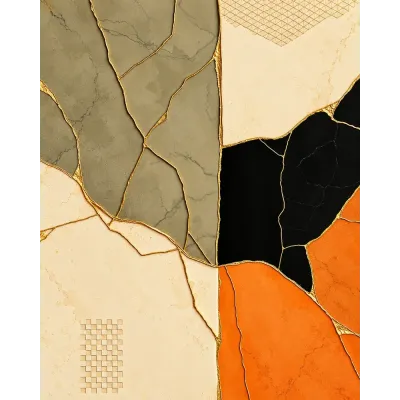 Zeytin Turuncu Altın Geometri Kanvas Tablo