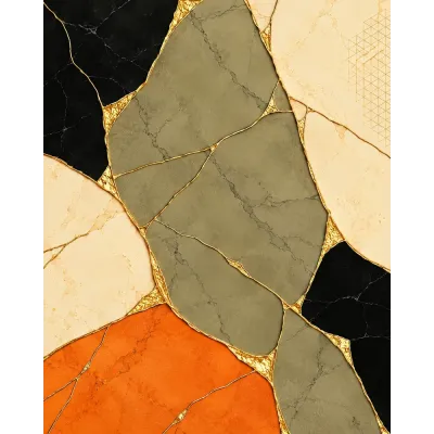 Zeytin Turuncu Altın Geometri II Kanvas Tablo