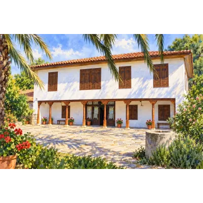 Beyaz Badanalı Eski Ege Evi Kanvas Tablo